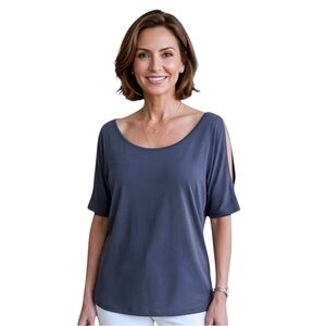 Green Envelope Blue Open Arm Casual Loose Fit Scoop Neck Top NWT Size Large